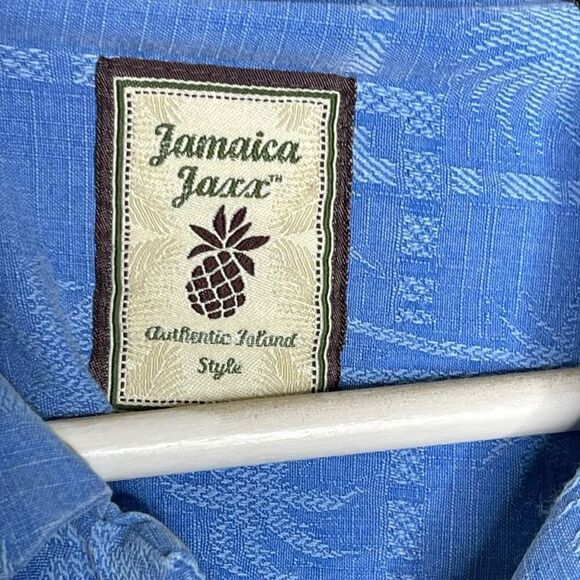 Jamaica Jaxx Shirt Blue Tropical Hawaiian Print 100% Silk Men’s Large - Picture 8 of 10